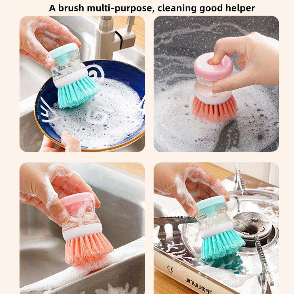 Picture of Multifunctional Kitchen Gadgets Scrub Brushes Small Dish Pot Cleaning Tool Liquid Soap Dispenser Plastic Cleaning Brush