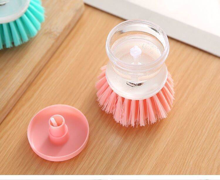 Picture of Multifunctional Kitchen Gadgets Scrub Brushes Small Dish Pot Cleaning Tool Liquid Soap Dispenser Plastic Cleaning Brush