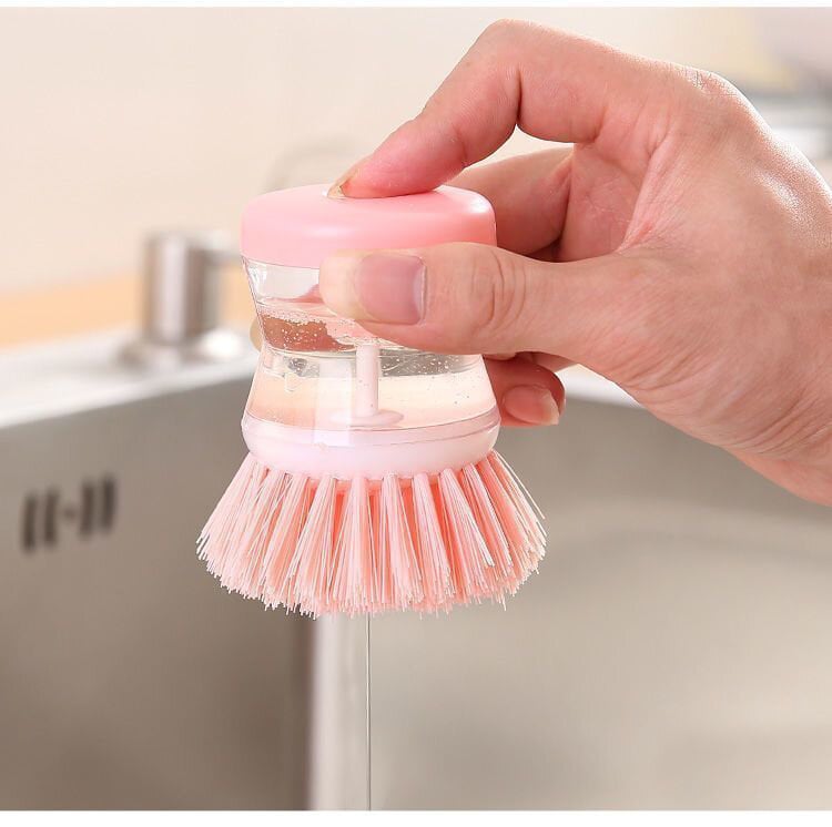 Picture of Multifunctional Kitchen Gadgets Scrub Brushes Small Dish Pot Cleaning Tool Liquid Soap Dispenser Plastic Cleaning Brush