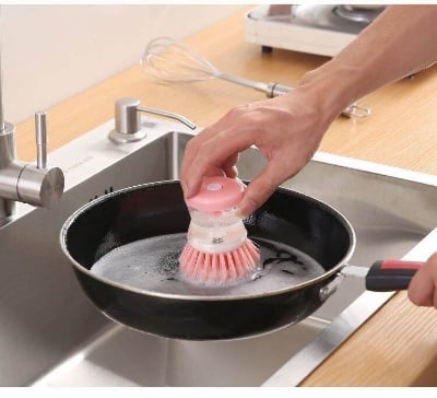 Picture of Multifunctional Kitchen Gadgets Scrub Brushes Small Dish Pot Cleaning Tool Liquid Soap Dispenser Plastic Cleaning Brush