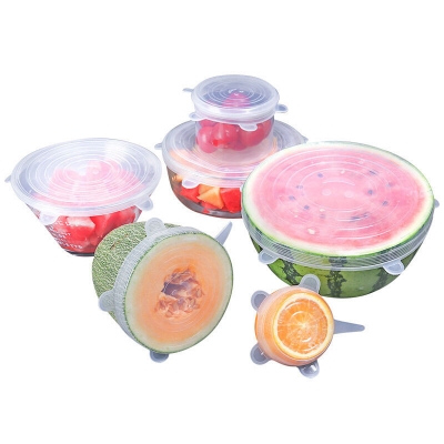 Picture of 6 Pcs Set Food Grade Silicone Food silicone stretch lids Wrap Cover Reusable Cling Film Universal Silicone Lids For Bowl Reusable