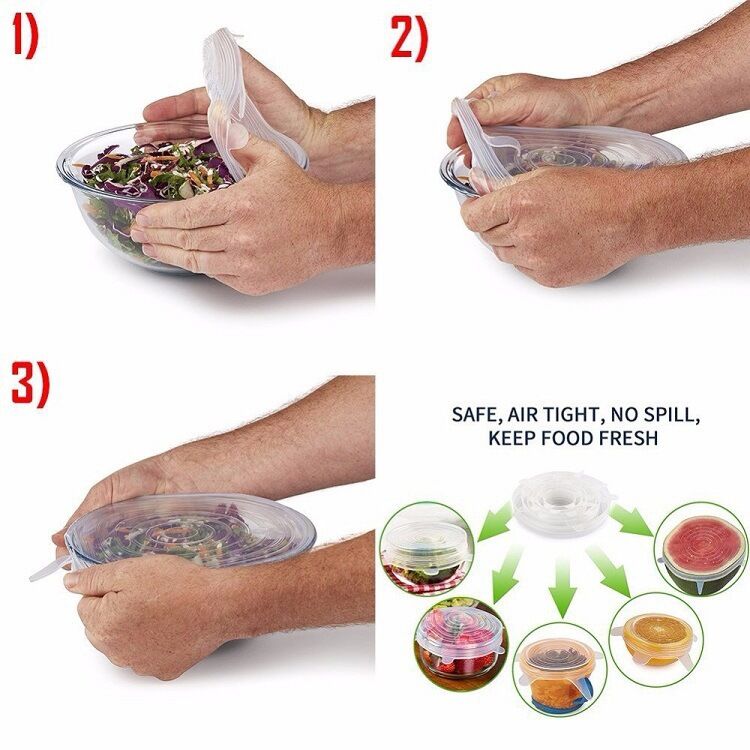 Picture of 6 Pcs Set Food Grade Silicone Food silicone stretch lids Wrap Cover Reusable Cling Film Universal Silicone Lids For Bowl Reusable