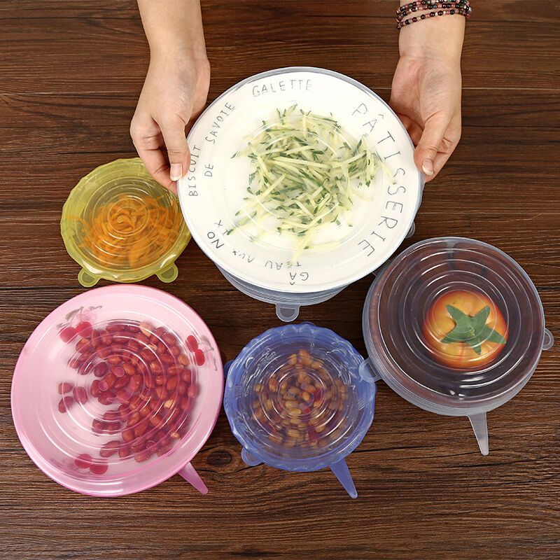 Picture of 6 Pcs Set Food Grade Silicone Food silicone stretch lids Wrap Cover Reusable Cling Film Universal Silicone Lids For Bowl Reusable