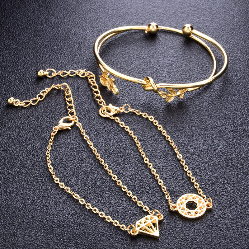 Picture of 4 Pcs Set Bohemian Leaves Knot Round Chain Cuff Gold Bracelet Set Fashion Jewelry for Women