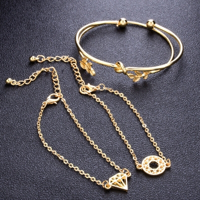Picture of 4 Pcs Set Bohemian Leaves Knot Round Chain Cuff Gold Bracelet Set Fashion Jewelry for Women