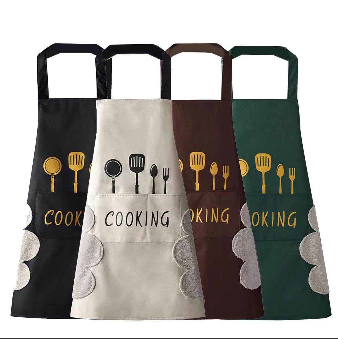 Picture of Women Kitchen Cooking Aprons With Hand Wipe Big Pockets Waterproof Chef Aprons Waterproof Kitchen Aprons