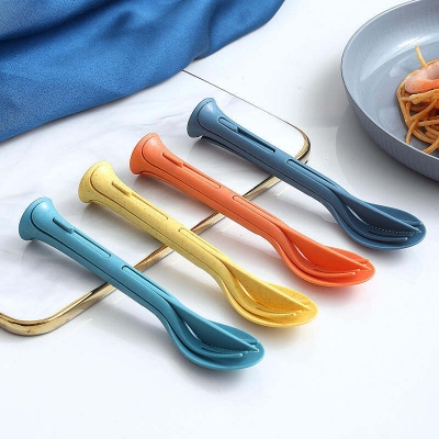 Picture of Three-in-one Environmentally Travel picnic Friendly Wheat Straw Tableware Sustainable Knife fork spoon three in one portable 1 set