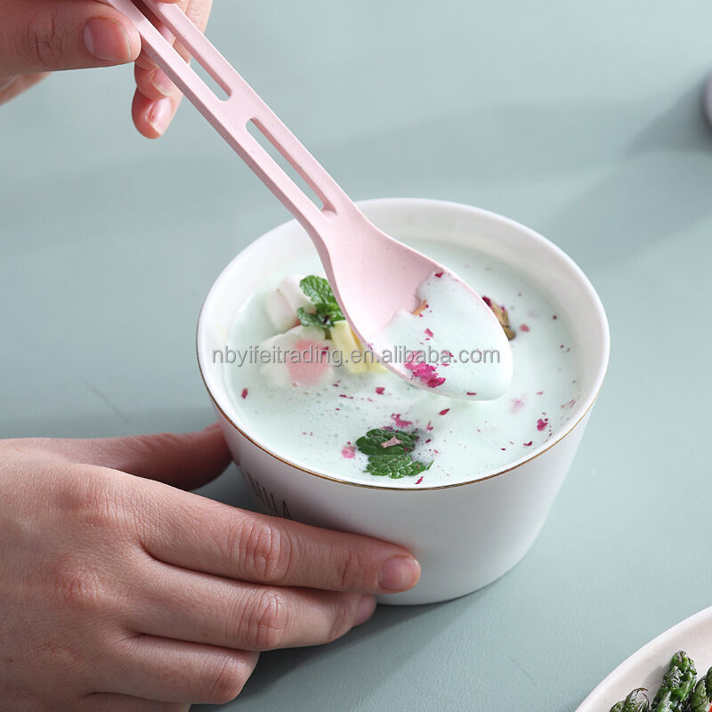 Picture of Three-in-one Environmentally Travel picnic Friendly Wheat Straw Tableware Sustainable Knife fork spoon three in one portable 1 set