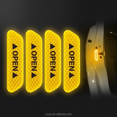 Picture of 4Pcs Set Car Door Stickers Universal Safety Warning Mark OPEN High Reflective  Door Open Reflective Sticker Car Open Safety Warning Decal Strip Reflective Stickers
