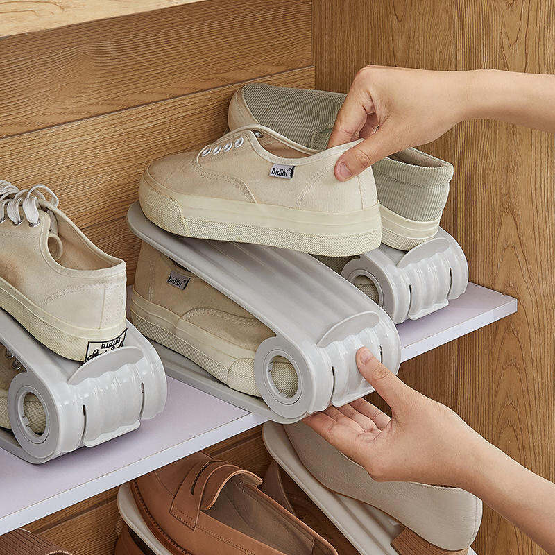 Picture of 2 Pcs Adjustable Double Layer Stack Shoe Holder Space Saver Shoe Slots Organizer Shoe Rack Organizador for Closet Organization
