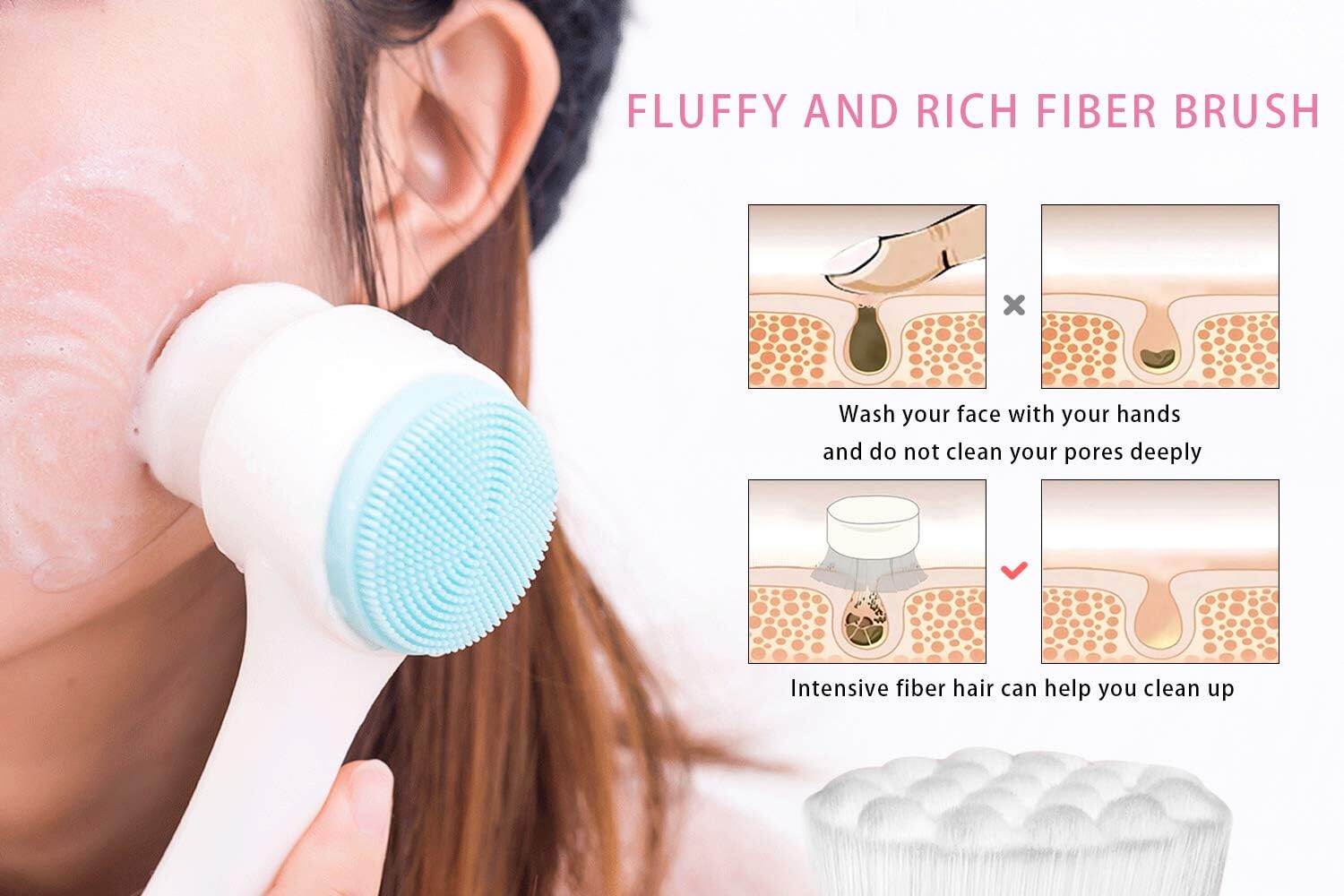 Picture of 1 Pcs Double-Sided Soft Silicone Facial Cleanser Brush Home Use Facial Cleaner Cleansing Brush Skin Care Tool