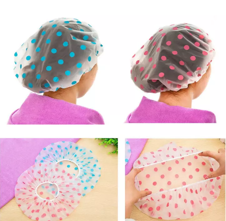 Picture of 1 Pcs Reusable Elastic Shower hat 1Pc Fashion Waterproof Thicken Wave Point Shower Cap Reusable Hair Salon Elastic