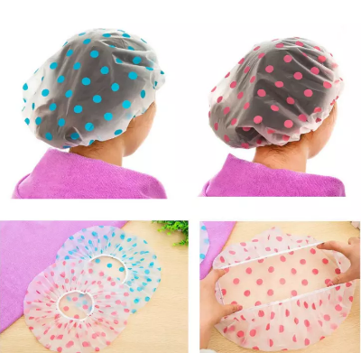 Picture of 1 Pcs Reusable Elastic Shower hat 1Pc Fashion Waterproof Thicken Wave Point Shower Cap Reusable Hair Salon Elastic