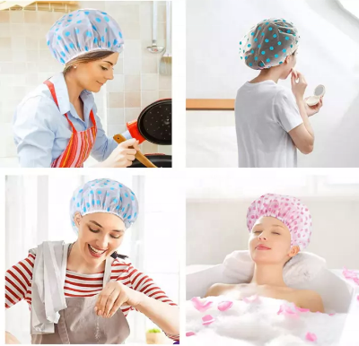 Picture of 1 Pcs Reusable Elastic Shower hat 1Pc Fashion Waterproof Thicken Wave Point Shower Cap Reusable Hair Salon Elastic