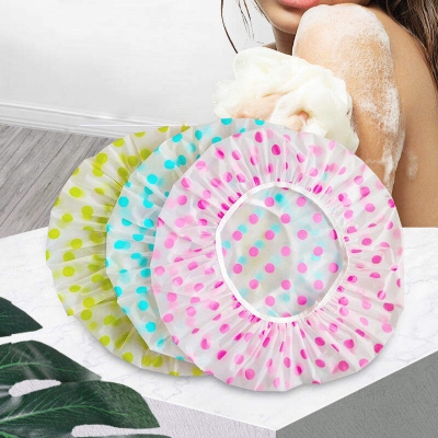 Picture of 1 Pcs Reusable Elastic Shower hat 1Pc Fashion Waterproof Thicken Wave Point Shower Cap Reusable Hair Salon Elastic