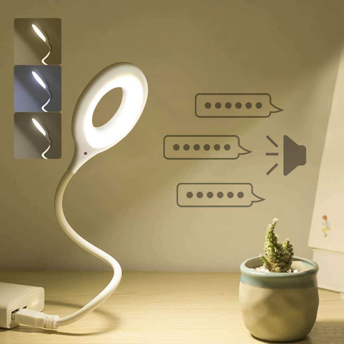 Picture of Smart Voice Control Study Reading USB Night Light for Bedside 3 Level Dimmable Colors Changing Eye Protection Portable LED Table Reading Lamp
