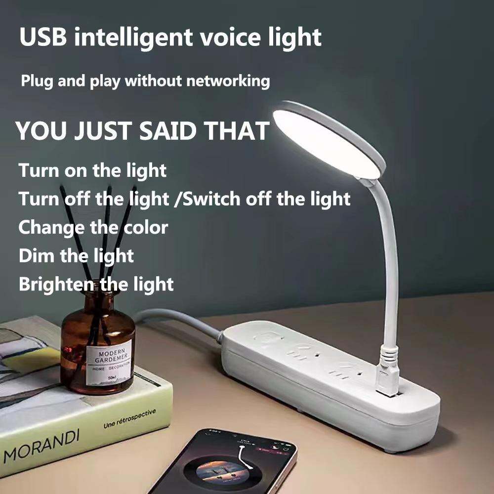 Picture of Smart Voice Control Study Reading USB Night Light for Bedside 3 Level Dimmable Colors Changing Eye Protection Portable LED Table Reading Lamp