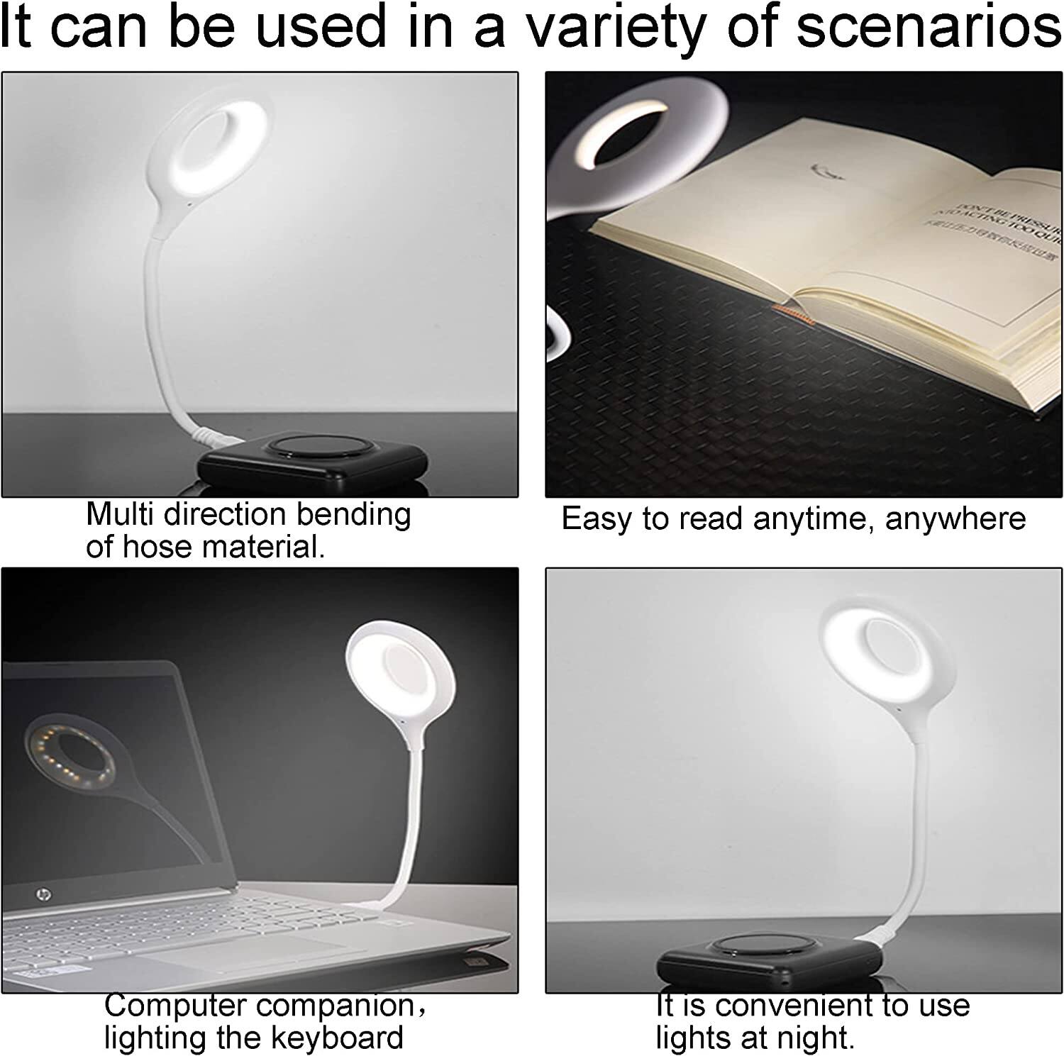 Picture of Smart Voice Control Study Reading USB Night Light for Bedside 3 Level Dimmable Colors Changing Eye Protection Portable LED Table Reading Lamp