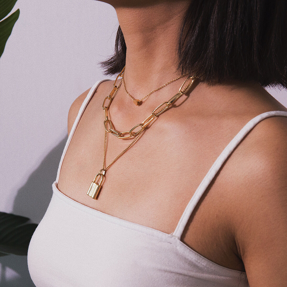 Picture of European Style Multi Layer Heart Shape Charm Necklace Gold Plated Chain Lock Pendant Necklace