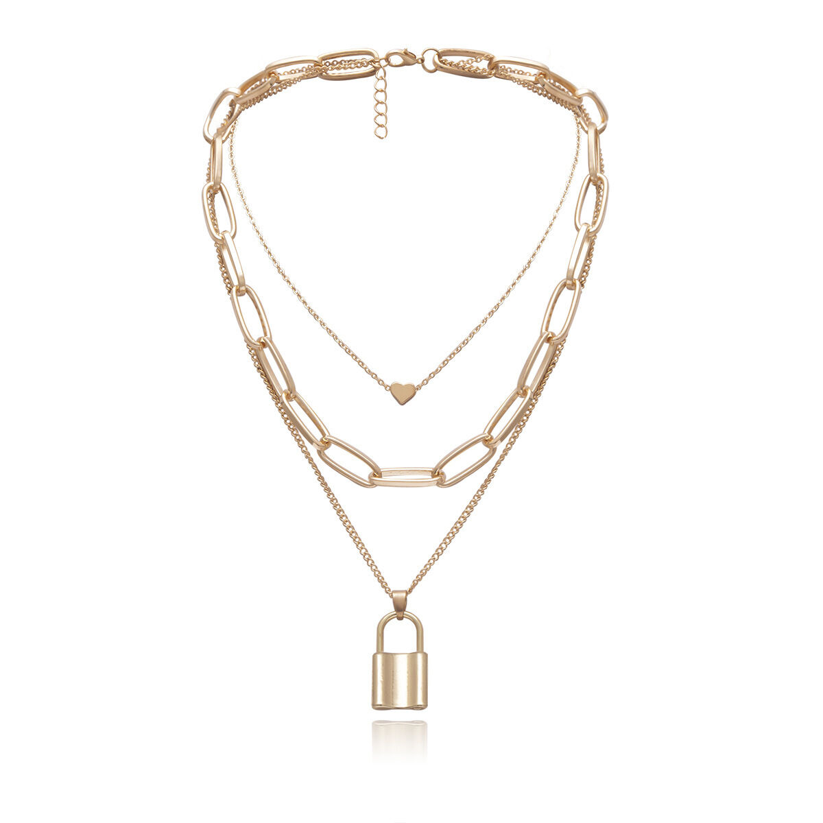 Picture of European Style Multi Layer Heart Shape Charm Necklace Gold Plated Chain Lock Pendant Necklace