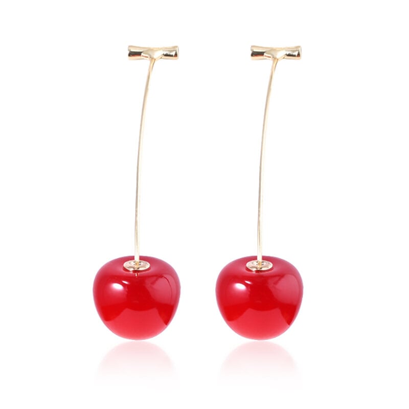 Picture of Chic New Stainless Steel Tarnish Free Resin Cherry Stud Earrings Long Fruit Earrings for Women