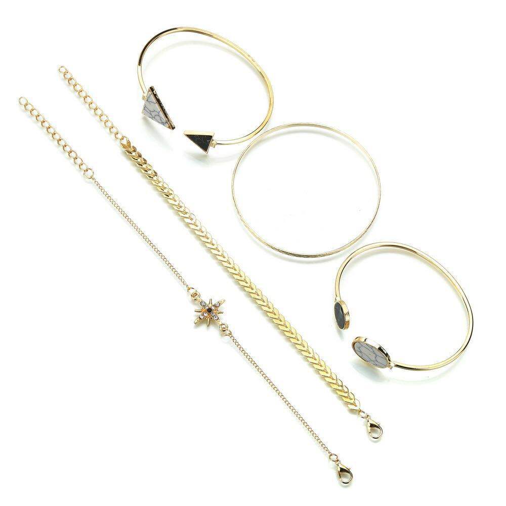 Picture of 5 Pcs SET New Punk Metal Marble Geometric Bracelet Set Women's Vintage Thick Chain Metal Charm Bangles Bracelet Trend Jewelry Gift