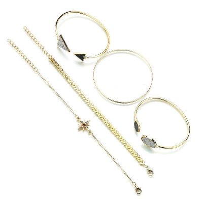 Picture of 5 Pcs SET New Punk Metal Marble Geometric Bracelet Set Women's Vintage Thick Chain Metal Charm Bangles Bracelet Trend Jewelry Gift