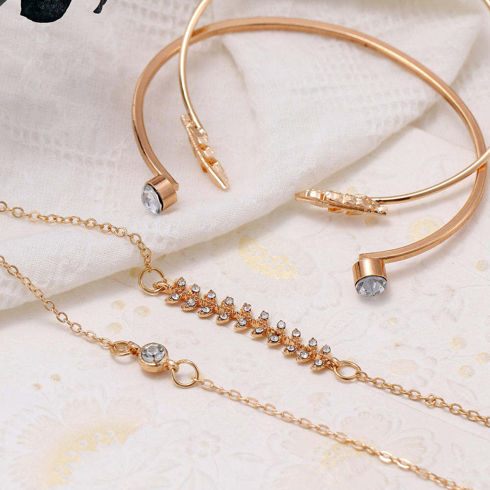 Picture of 4 Pcs VKME Vintage Geometric Crystal Bracelet Set for Women Arrow Feathers Leaves Moon Bohemian Bracelet Wholesale