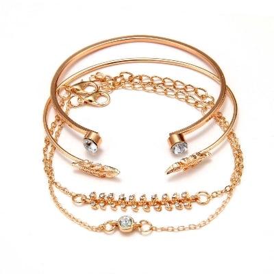 Picture of 4 Pcs VKME Vintage Geometric Crystal Bracelet Set for Women Arrow Feathers Leaves Moon Bohemian Bracelet Wholesale