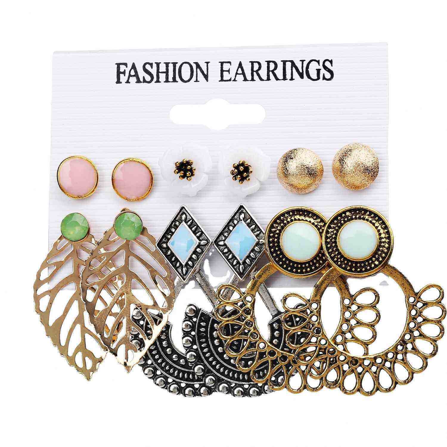 Picture of 6 Pair Women Fashion Pearl Crystal Jewelry Tassel Drop Earrings Hoop Earrings Set Mixed Designs Leopard Earrings Jewelry