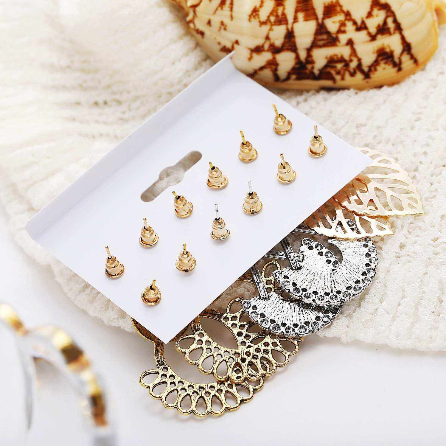 Picture of 6 Pair Women Fashion Pearl Crystal Jewelry Tassel Drop Earrings Hoop Earrings Set Mixed Designs Leopard Earrings Jewelry