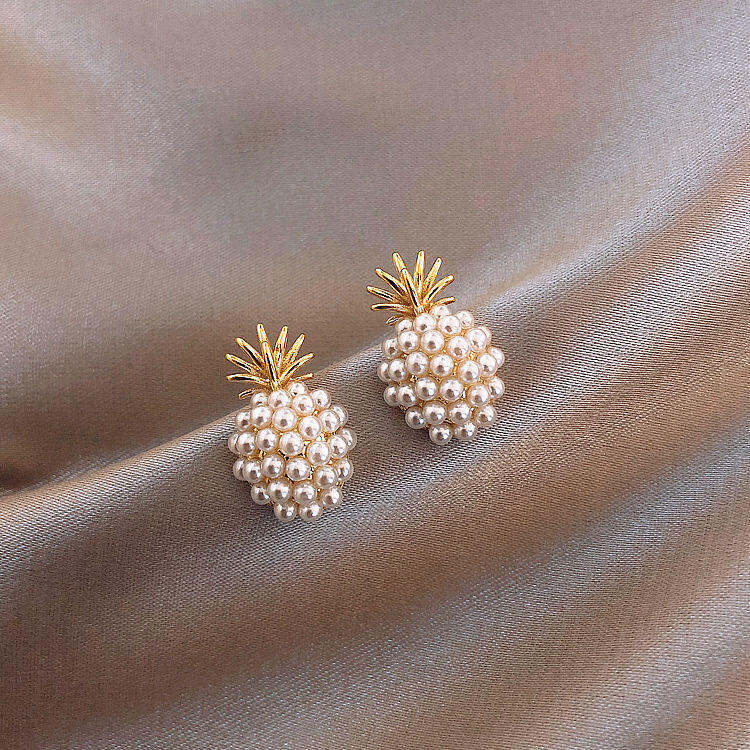 Picture of Fashion Mini Cute Pineapple Pearl Stud Earrings Zircon Jewelry Pearl Stud Cute Earrings Women Earrings