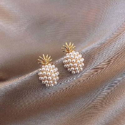Picture of Fashion Mini Cute Pineapple Pearl Stud Earrings Zircon Jewelry Pearl Stud Cute Earrings Women Earrings