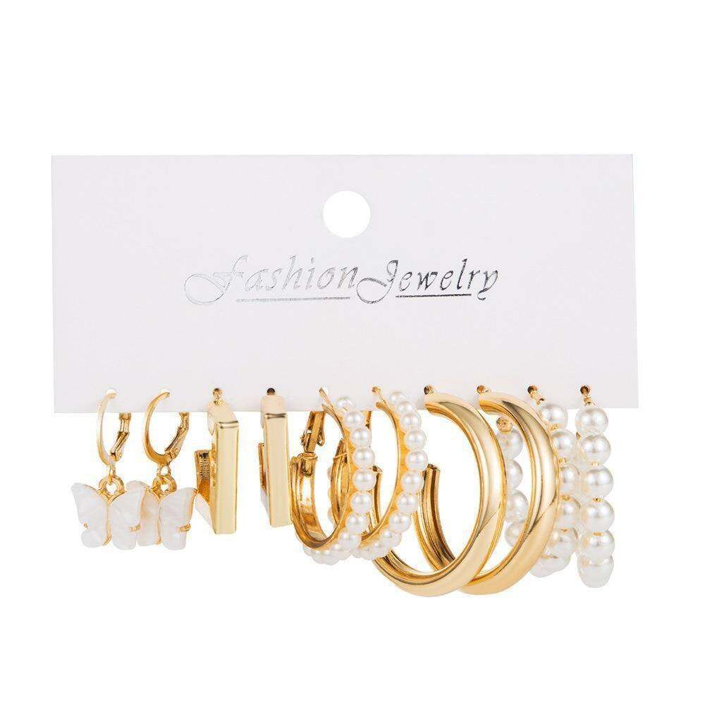 Picture of New DE Fashion Pearl Butterfly Gold Hoop Earring Resin Love Heart Pendant Drop Earrings for Women Gift Jewelry Accessories