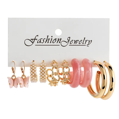 Picture of Vintage Geometric Gold Metal Earrings Set for Women Punk Pearl Dangle Drop Earrings Jewelry