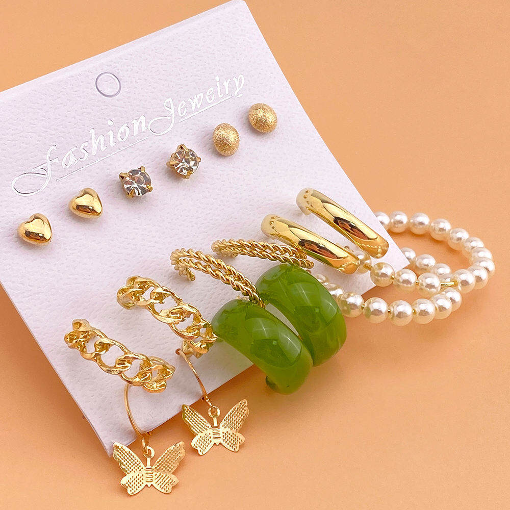Picture of New Design Geometric Drop Stud Earring Set for Women Vintage Acrylic Resin Circle Bohemian Hoop Earrings Set