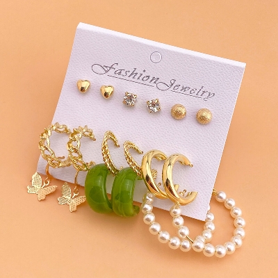 Picture of New Design Geometric Drop Stud Earring Set for Women Vintage Acrylic Resin Circle Bohemian Hoop Earrings Set