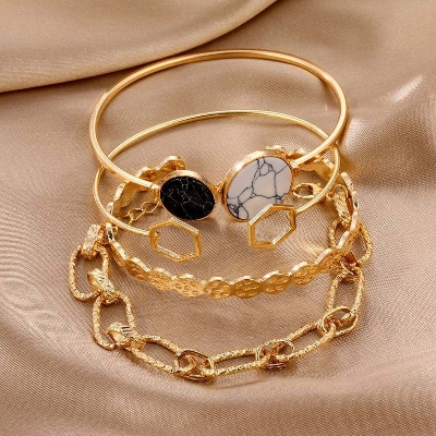 Picture of 4 Pcs SET New Vintage Bracelets Set Crystal Heart lucky Diamond 8 Charm Bracelet Bangle For Women Fashion Jewelry