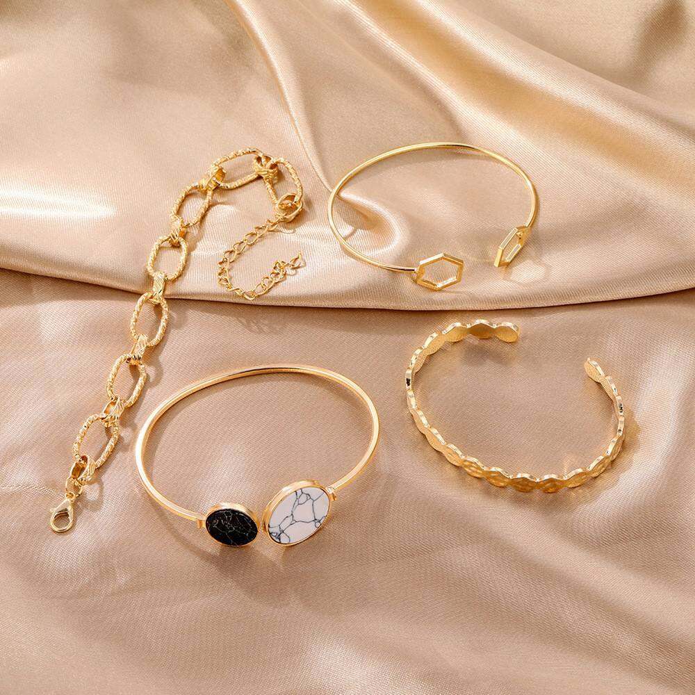 Picture of 4 Pcs SET New Vintage Bracelets Set Crystal Heart lucky Diamond 8 Charm Bracelet Bangle For Women Fashion Jewelry