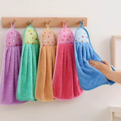 Picture of 2 Pcs Soft Hand Towel Dishcloths Hanging Cloth Kitchen Accessories Coral Velvet Bathroom Supplies Microfiber