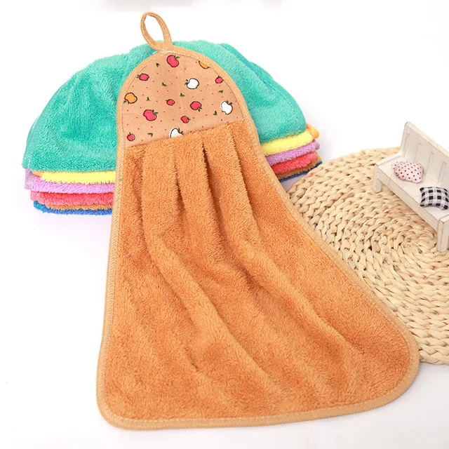 Picture of 2 Pcs Soft Hand Towel Dishcloths Hanging Cloth Kitchen Accessories Coral Velvet Bathroom Supplies Microfiber