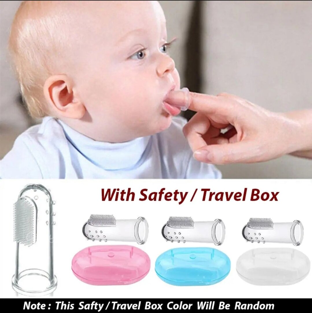 Picture of 3 Pcs Baby Finger Toothbrush Soft Silicone Infant Training Tooth Brush With Storage Box Teeth Clear