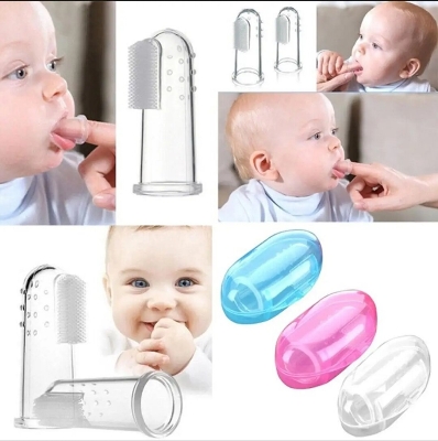 Picture of 3 Pcs Baby Finger Toothbrush Soft Silicone Infant Training Tooth Brush With Storage Box Teeth Clear