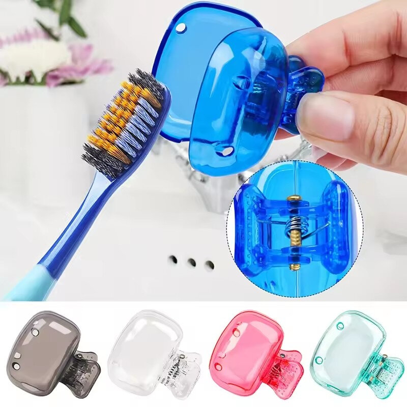 Picture of 5 Pcs Portable Toothbrush Head Cover Clips Plastic Dustproof Head Germproof Protector Caps Travel Hiking Camping Bathroom Accessories