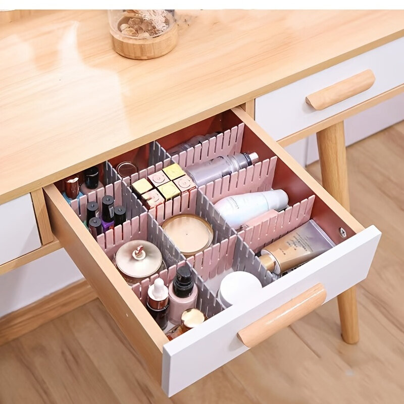 Picture of 4 Pcs Set Drawer Storage Divider Free Combination Can Be Tailored Plastic Drawer Cabinet Divider/drawer Organizer Ajustable