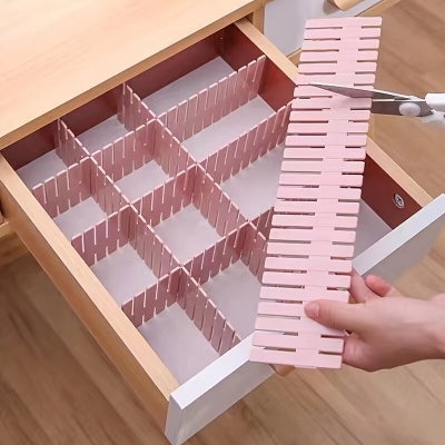 Picture of 4 Pcs Set Drawer Storage Divider Free Combination Can Be Tailored Plastic Drawer Cabinet Divider/drawer Organizer Ajustable