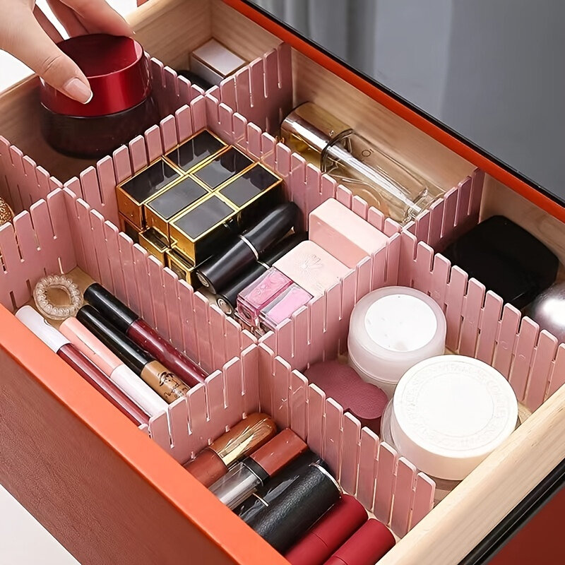 Picture of 4 Pcs Set Drawer Storage Divider Free Combination Can Be Tailored Plastic Drawer Cabinet Divider/drawer Organizer Ajustable