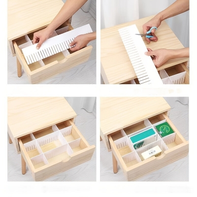 Picture of 4 Pcs Set Drawer Storage Divider Free Combination Can Be Tailored Plastic Drawer Cabinet Divider/drawer Organizer Ajustable