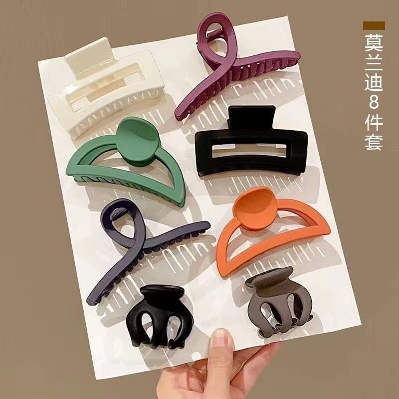 Picture of 8 Piece  Korean Matte Claw Clip Plastic Hair Clips for Women Girls Daily Styling Alligator Clips Simple Design