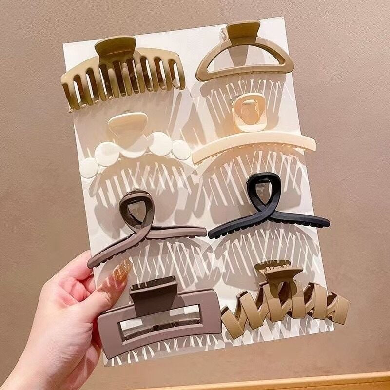Picture of 8 Piece  Korean Matte Claw Clip Plastic Hair Clips for Women Girls Daily Styling Alligator Clips Simple Design